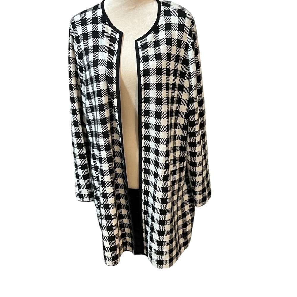 Black and White Checkered Open Front Cardigan